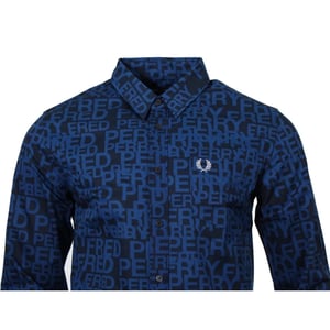 Fred Perry All-Over Logo Shaded Cobalt Long Sleeve Shirt