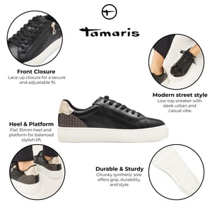 Tamaris Dames Zwart Goud Kunstleren Mode Veterschoenen