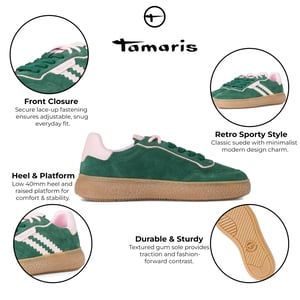 Tamaris Dames Groen Roze Leren Fashion Gestreepte Veterschoenen