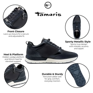 Tamaris Dames Marineblauwe Mode Veterschoenen met Rits