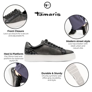 Tamaris Dames Pewter Zilveren Kunstleren Mode Veterschoenen