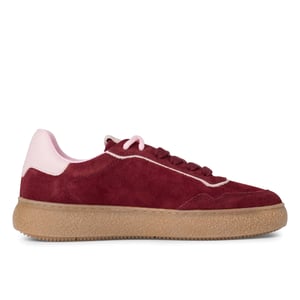 Tamaris Dames Merlot Burgundy Rode Leren Fashion Stripe Veterschoenen