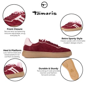 Tamaris Dames Merlot Burgundy Rode Leren Fashion Stripe Veterschoenen