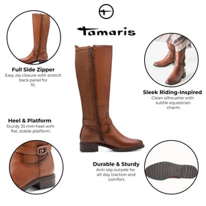 Tamaris Dames Cognac Bruine Leren Kniehoge Rijlaarzen
