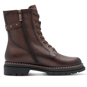 Tamaris Dames Fashion Bruine Leren Veterschoenen met Rits Combat Enkellaarsjes