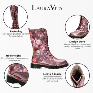 Laura Vita Incaso-18 Burgundy Floral Dames Gothic Victoriaanse Leren Hoge Laarzen