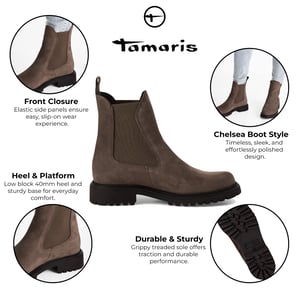 Tamaris Dam Taupe Bruna Läder Klassiska Höga Chelsea Ankelstövlar