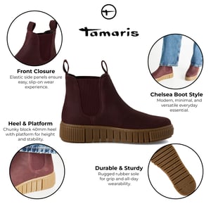 Tamaris Dames Bordeaux Burgundy Leren Chelsea Enkellaarsjes