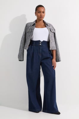 Plus Size Denim Wide Leg Trousers