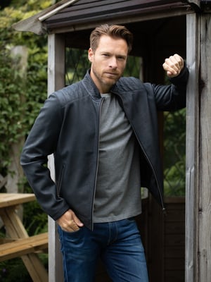 Crook Leather Jacket in Navy