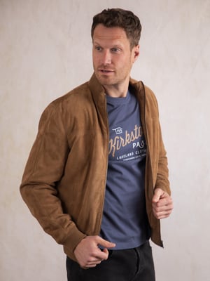 Dalston Suede Bomber Jacket in Biscuit