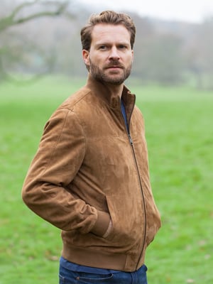 Dalston Suede Bomber Jacket in Biscuit