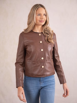 Lindal Button Down Leather Jacket in Tan