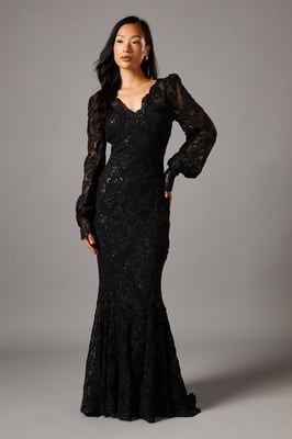 V Neck Lace Long Sleeve Maxi Dress