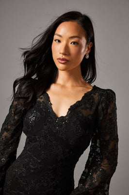 V Neck Lace Long Sleeve Maxi Dress