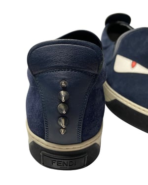 Fendi Monster 3D Eyes Slip-On Sneakers in Navy Blue Suede