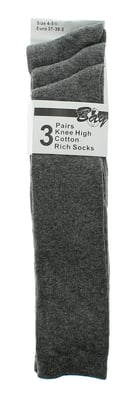 Childrens Knee High Socks 3pk Cotton Rich grey