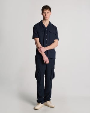 Lyle & Scott Katoenen Linnen Cargo Broek - Donker Marineblauw