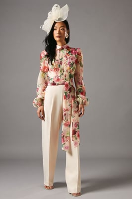 Blouson Sleeve Pintuck Detail Wide Leg Jumpsuit