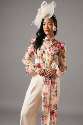 Blouson Sleeve Pintuck Detail Wide Leg Jumpsuit