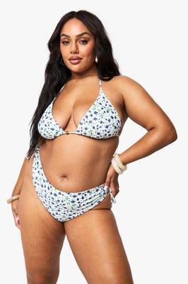 Plus Ditsy Floral beaded Asymmetric Tie Side Bikini Brief