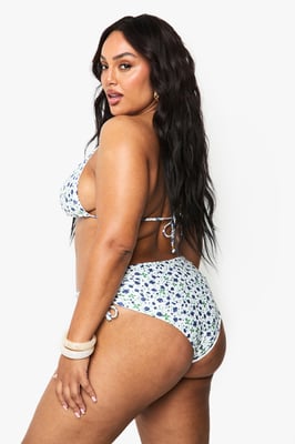 Plus Ditsy Floral beaded Asymmetric Tie Side Bikini Brief