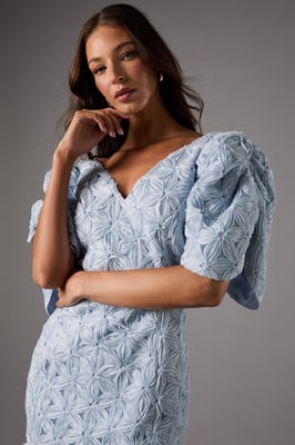 Floral Pleated Sleeve Pencil Dress