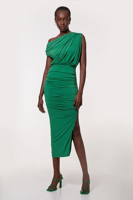 Jersey Crepe Asymmetric Neckline Maxi Dress
