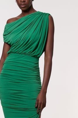 Jersey Crepe Asymmetric Neckline Maxi Dress