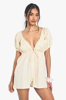 Cotton Poplin Puff Sleeve Playsuit