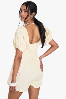 Cotton Poplin Puff Sleeve Playsuit