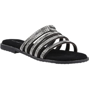 Hush Puppies Paris Slide Suède Dames Zwarte/Zilveren Sandalen