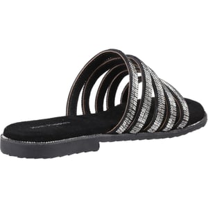 Hush Puppies Paris Slide Suède Dames Zwarte/Zilveren Sandalen