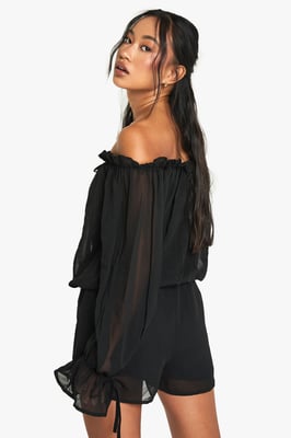 Chiffon Bardot Dropped Waist Playsuit