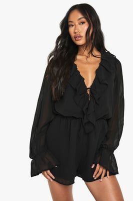 Chiffon Long Sleeve Ruffle Playsuit