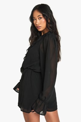 Chiffon Long Sleeve Ruffle Playsuit