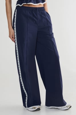 Nylon Lace Trim Straight Leg Trouser