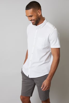White Cotton Pique Short Sleeve Shirt