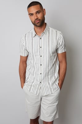 Cream Textured Stripe Short Sleeve Shirt