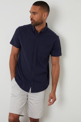 Navy Cotton Pique Short Sleeve Shirt