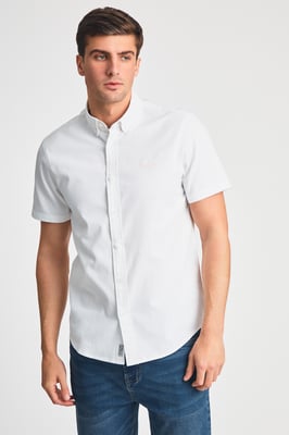 White Cotton Short Sleeved Button-Up Oxford Shirt