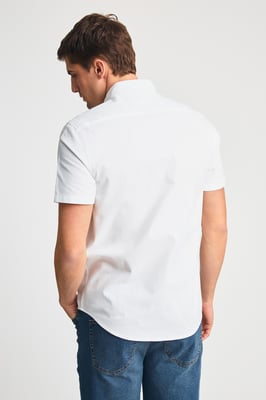 White Cotton Short Sleeved Button-Up Oxford Shirt
