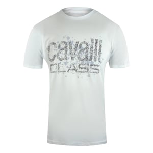 Cavalli Class Gebarsten Gespoten Logo Wit T-shirt