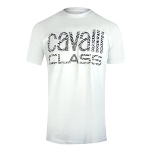 Cavalli Class Bold Zebra Print Logo White T-shirt