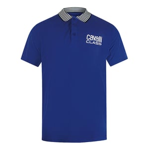 Cavalli Class Striped Collar Iris Blue Polo Shirt