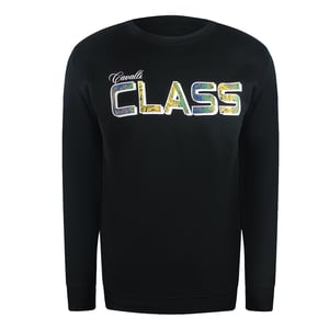 Cavalli Class Vibrant Floral Logo Black Round Neck Sweatshirt