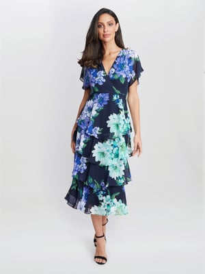 Marie Midi Printed Tiered Dress