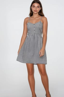 Black White Gingham Strappy Summer Dress