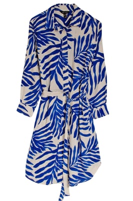 Blue Leaf Print Shirt Dress