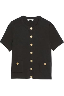 Black Short Sleeve Crew Neck Button Front Cardigan